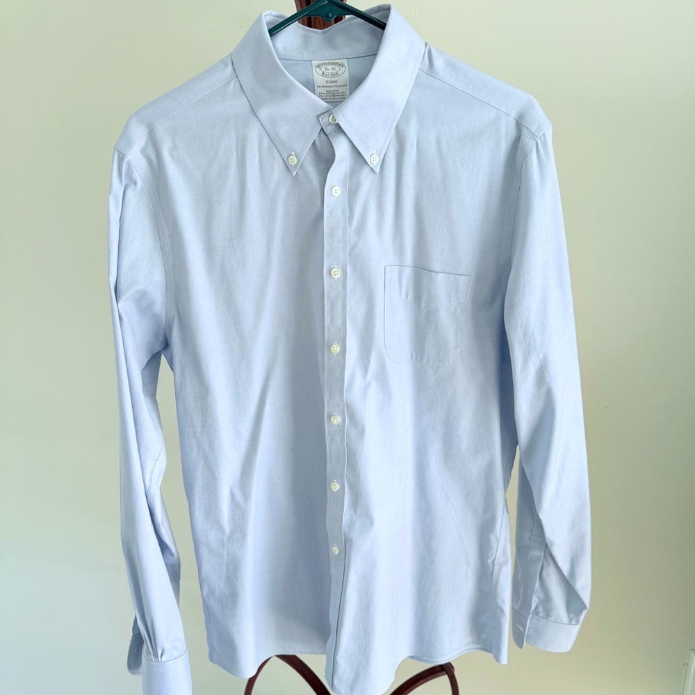 Brooks Brothers Non-Iron Blue Dress Shirt - Soho (Slim) fit. Size 16 - 35.